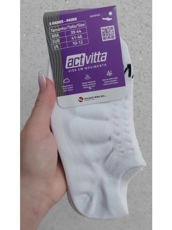 KIT MEIA INVISIVEL 39/43 ACTVITTA BRANCO