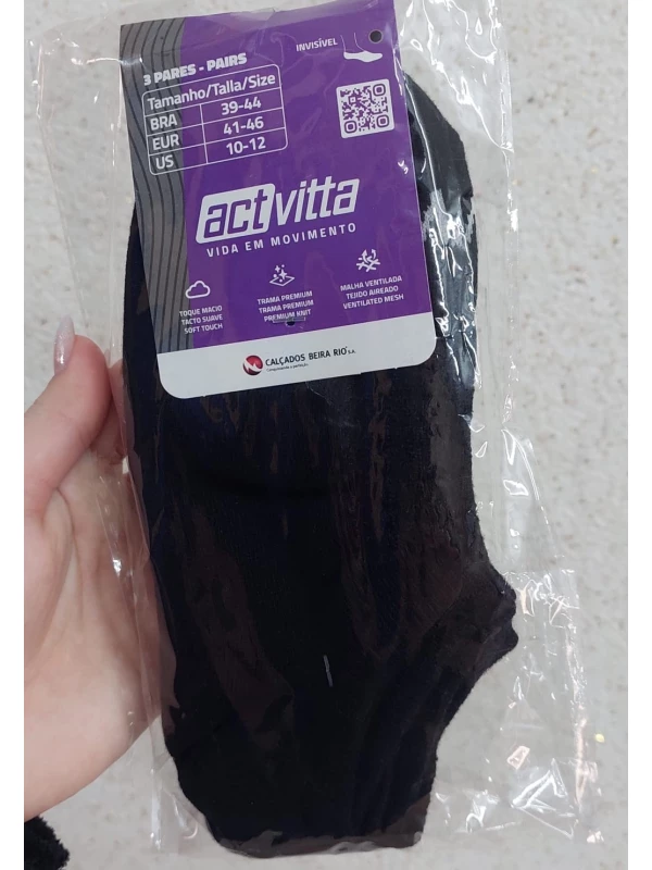 KIT MEIA INVISIVEL 39/43 ACTVITTA PRETO 