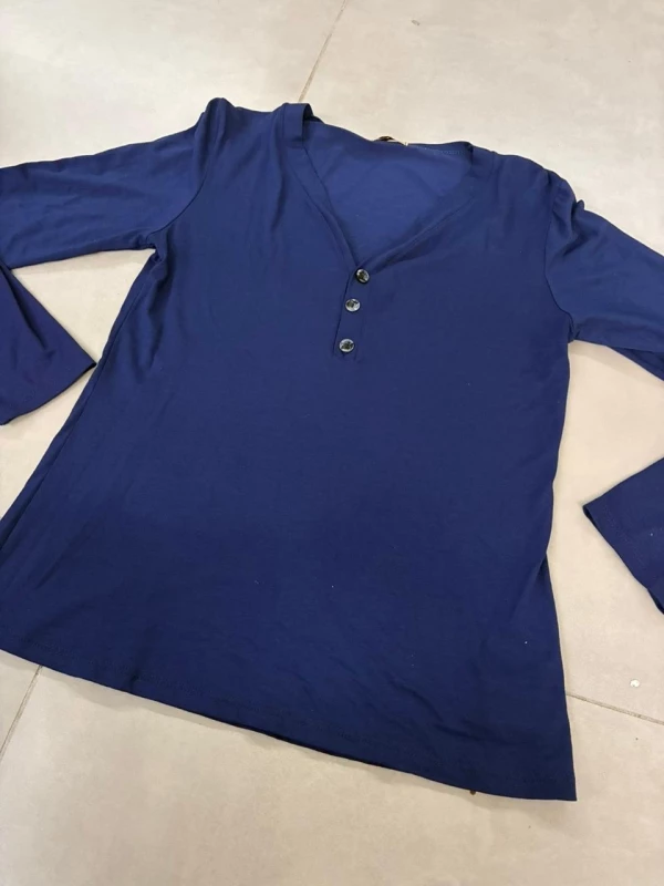BLUSA MANGA LONGA COM BOTOES ARTE DE VESTIR AZUL MARINHO 